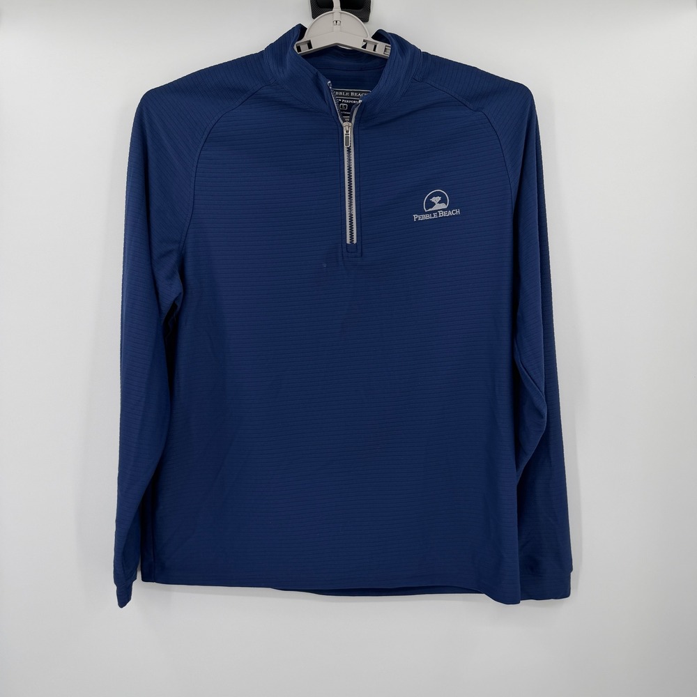 Pebble Beach Dry-Luxe Performance Mens L Navy Blue 1/4 Zip Pullover Golf Shirt